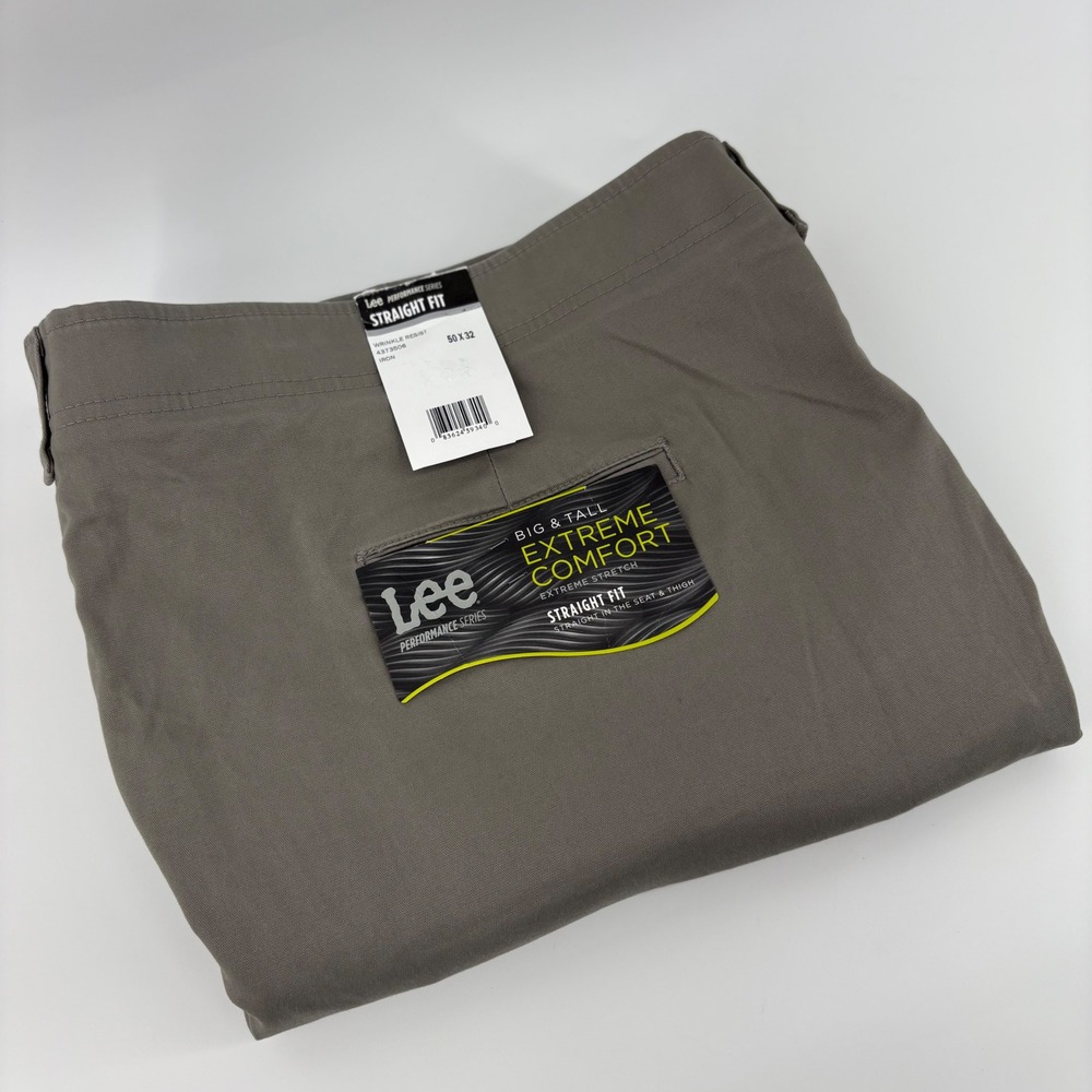Lee Extreme Comfort Straight Fit Pants 50x32 Iron Gray Big & Tall NWT